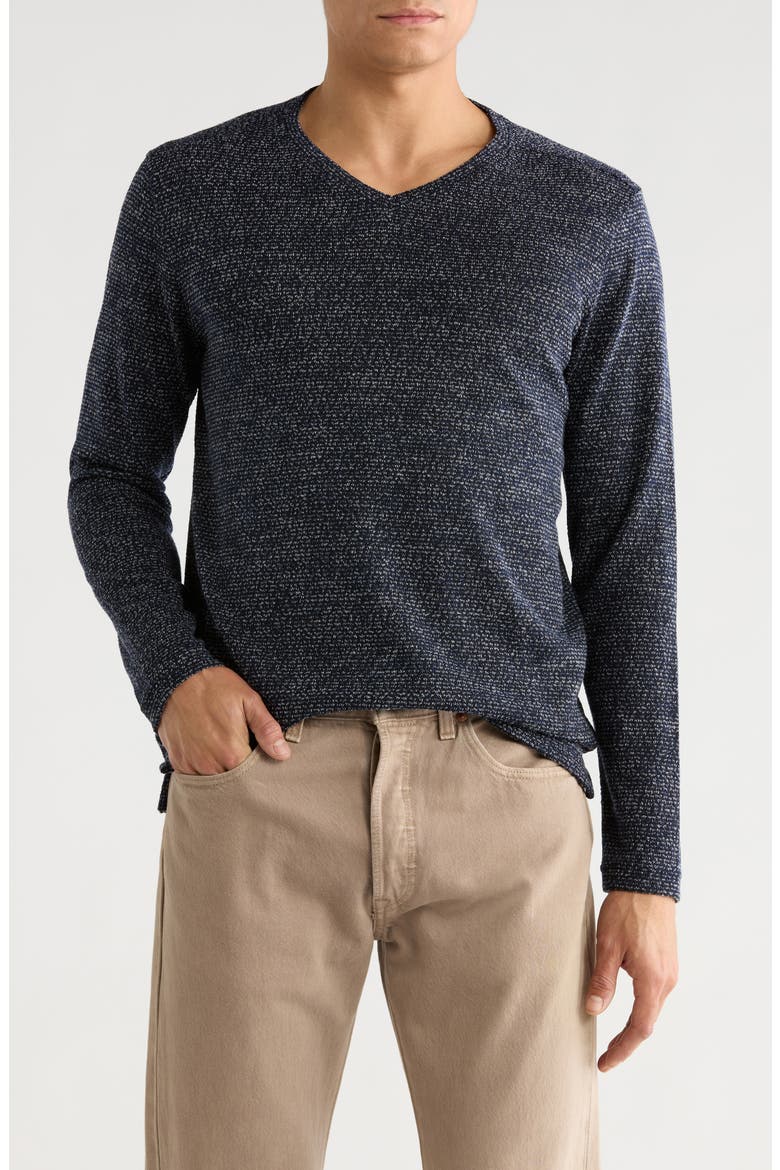 Textured Heathered V-Neck Sweater, Main, color, NAVY