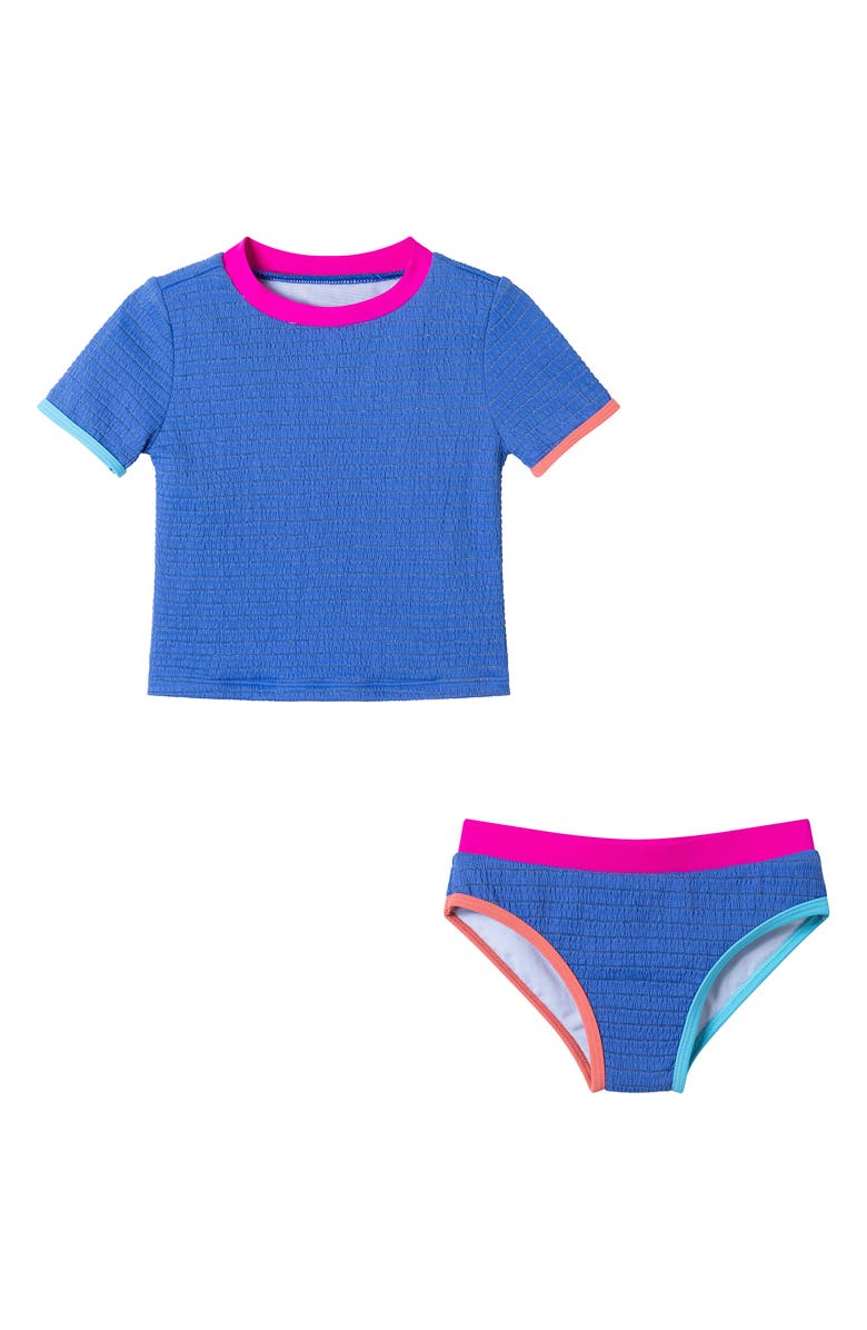 Andy & Evan Kids' Metallic Textured Short Sleeve Two-Piece Rashguard Swimsuit, Main, color,