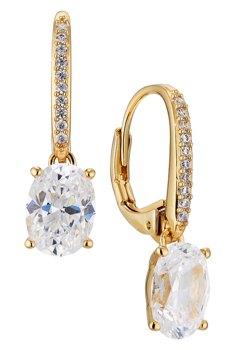 Modern Luv Oval Cubic Zirconia Drop Earrings, Main, color, GOLD