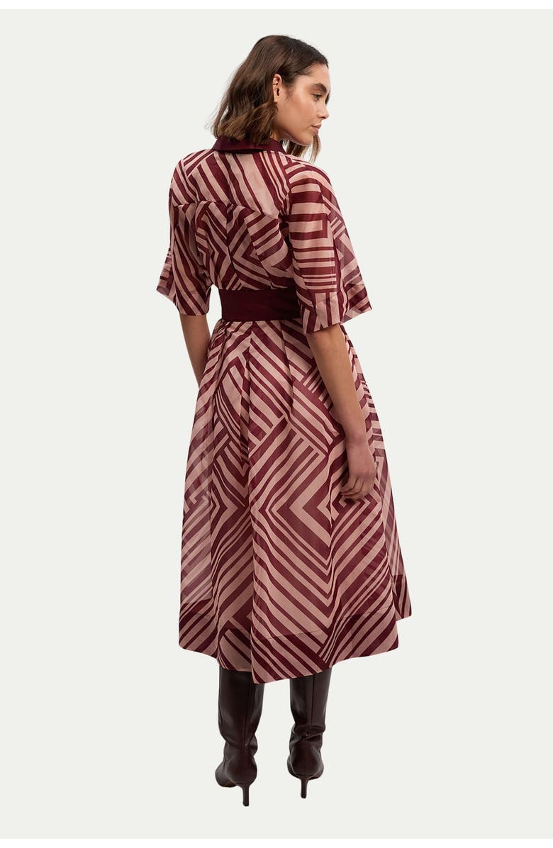 Karen Millen Printed 3/4 Sleeve Plunge Midi Dress, Alternate, color, Stripe