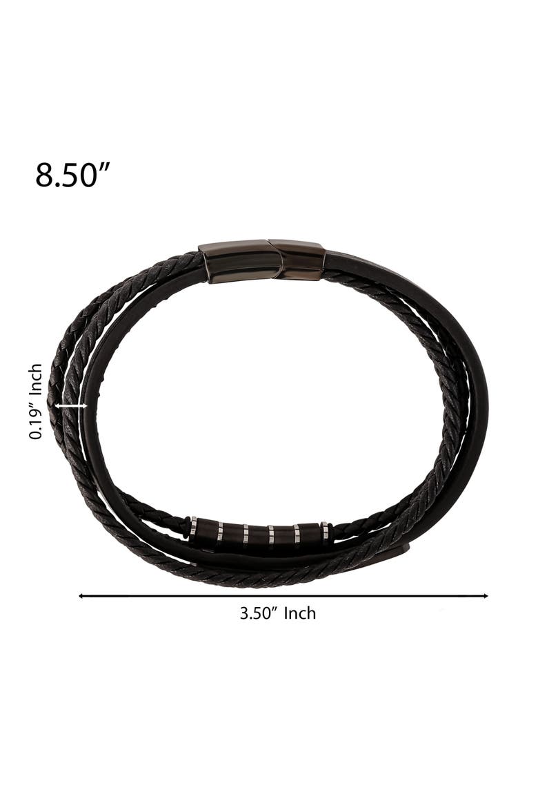 Stainless Steel 3-Row Cord Bracelet, Alternate, color, Black