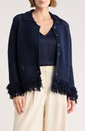 Adrianna Papell Fringe Trim Open Stitch Cardigan