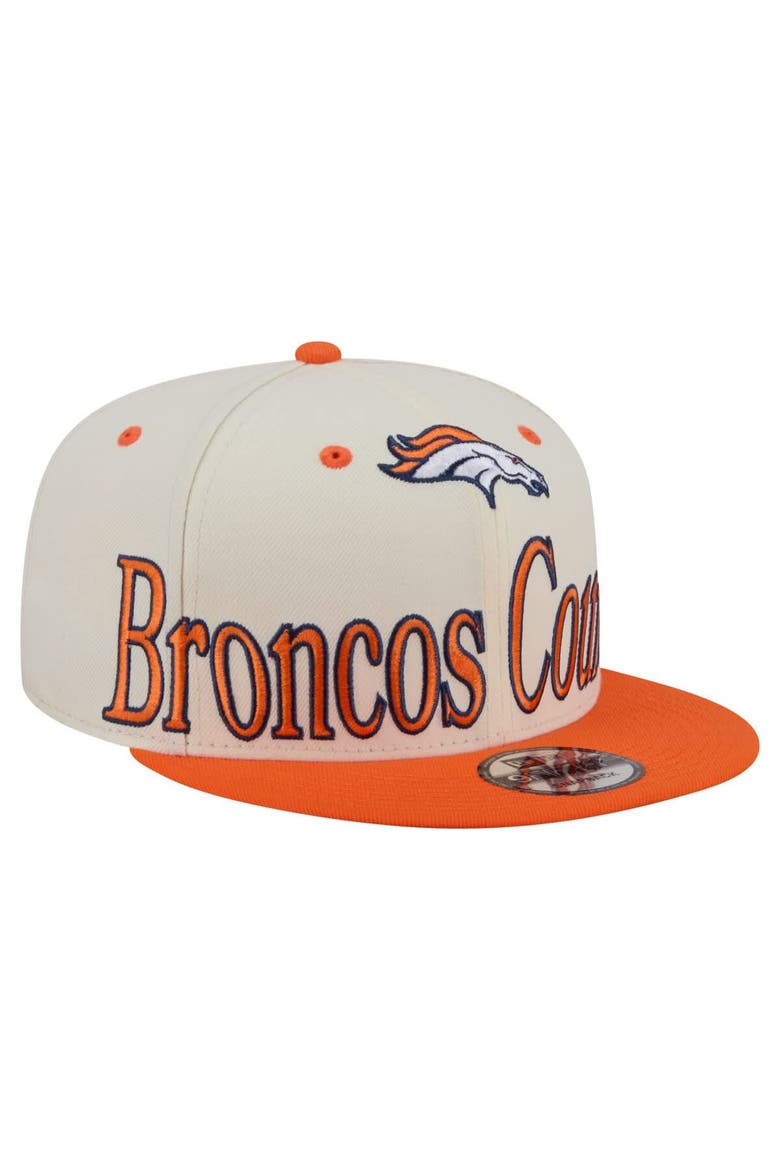 Men's New Era Cream Denver Broncos Oversized Slogan 9FIFTY Snapback Hat, Main, color, Cream