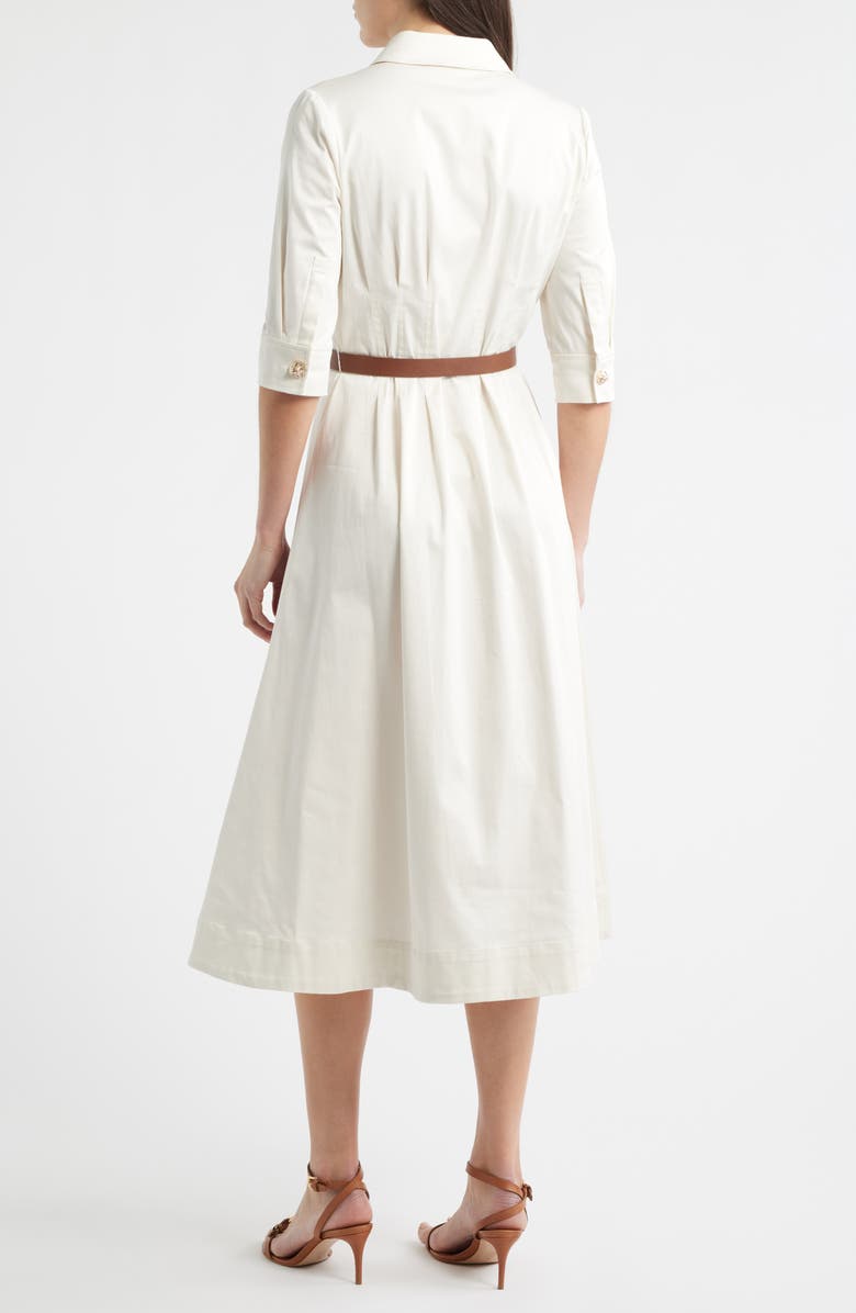 Anne Klein Elbow Sleeve Stretch Cotton Shirtdress, Alternate, color, White Dove