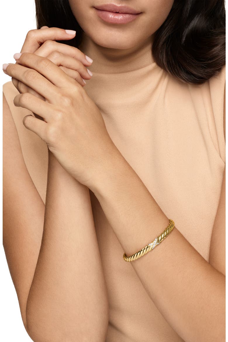 Sculpted Cable X-Center Station Cuff Bracelet in 18K Yellow Gold with Diamonds, Alternate, color, GOLD/ DIAMOND