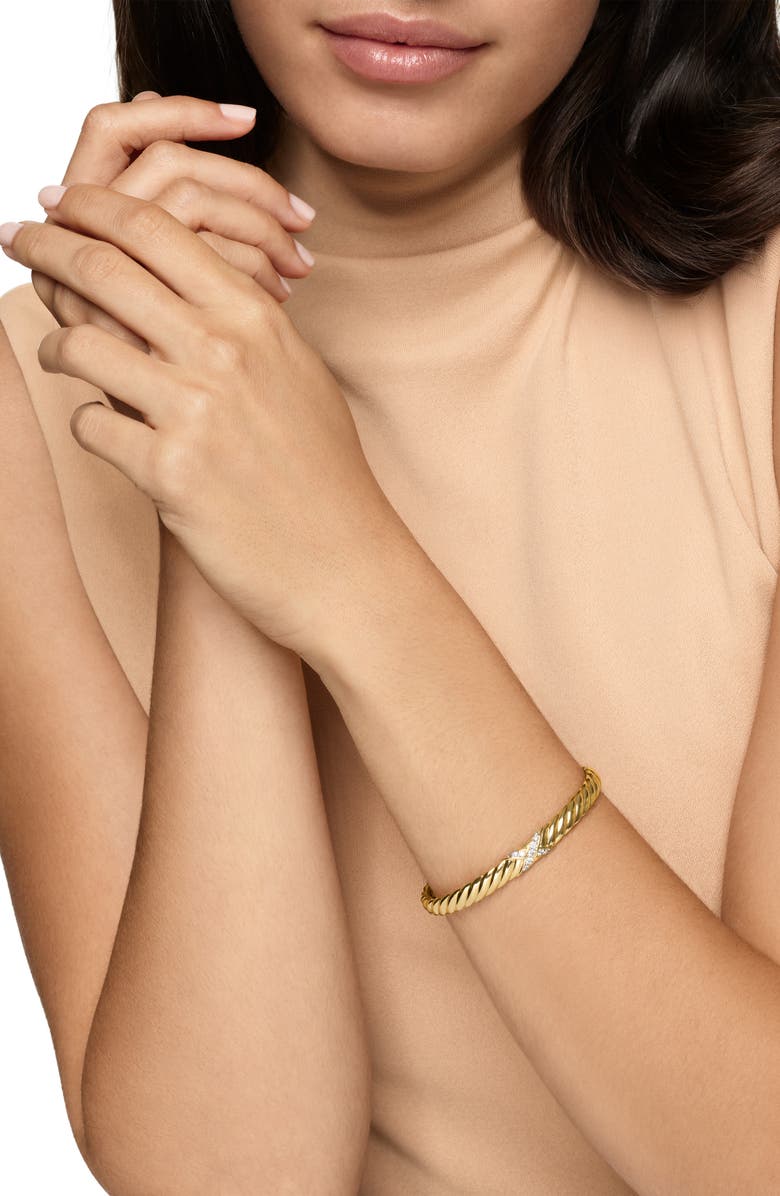 David Yurman Sculpted Cable X-Center Station Cuff Bracelet in 18K Yellow Gold with Diamonds, Alternate, color, Gold/ Diamond