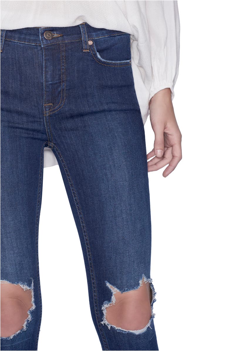 Free People We the Free by Free People High Rise Busted Knee Skinny Jeans, Alternate, color, Dark Blue