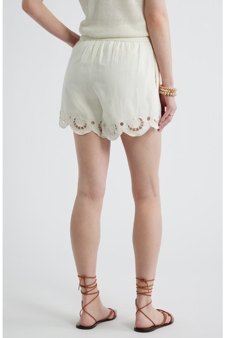 Cutwork Hem Linen Blend Pull-On Shorts, Alternate, color, IVORY EGRET
