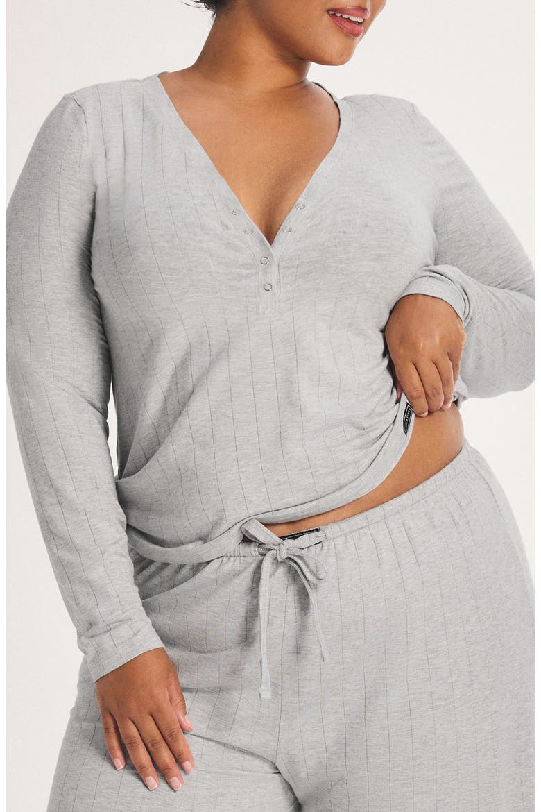 Sleek Stitch Sleep Henley, Alternate, color, PLATINUM GREY