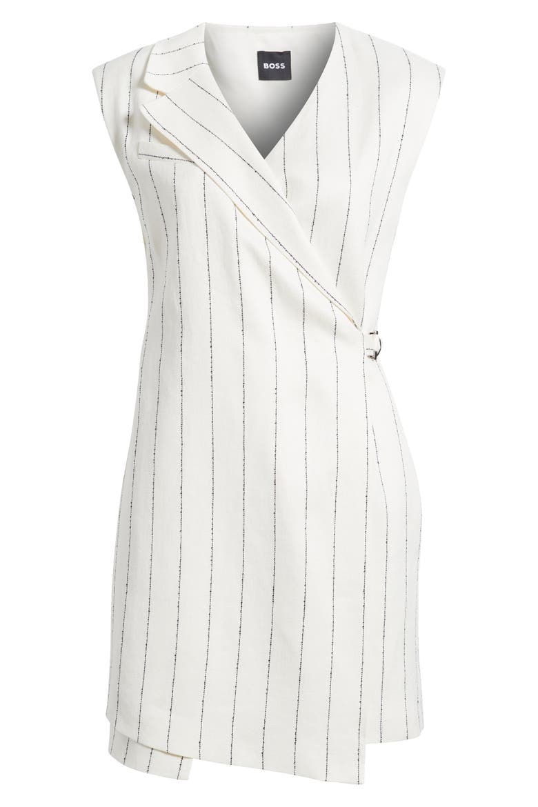 Dagania Pinstripe Sleeveless Linen Blend Sheath Dress, Alternate, color, WHITE/ NAVY PINSTRIPE