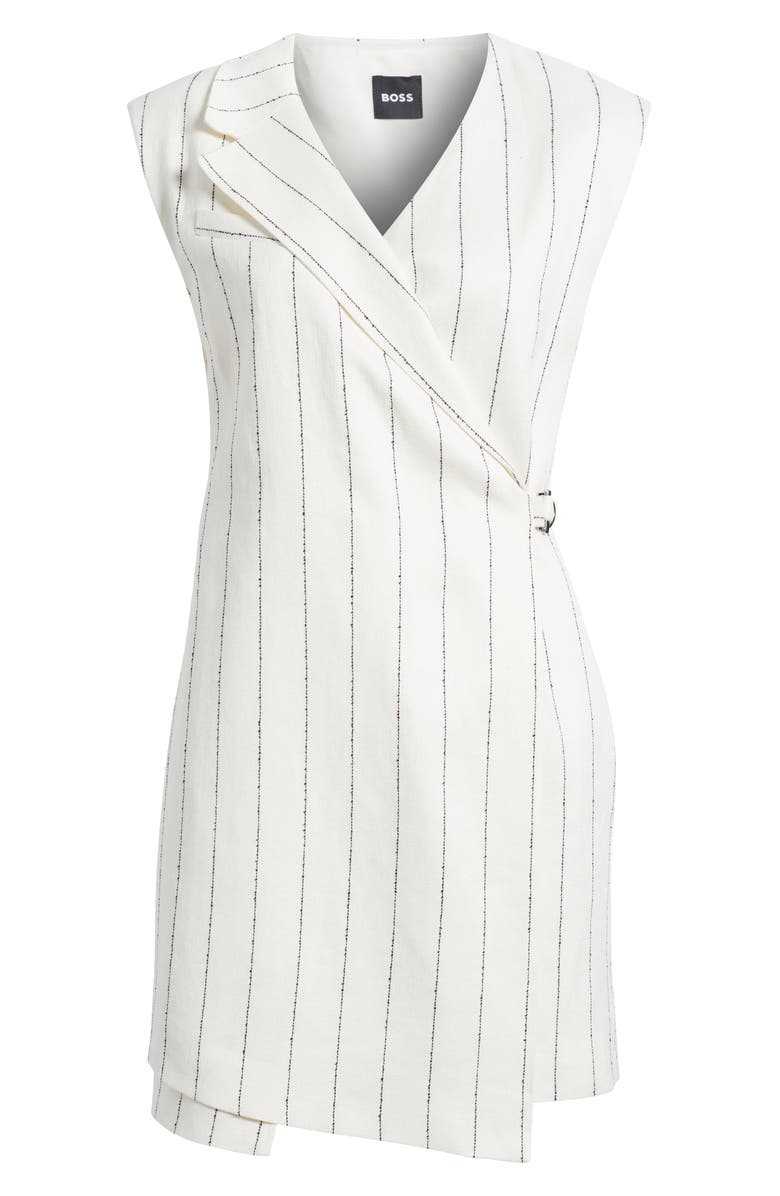BOSS Dagania Pinstripe Sleeveless Linen Blend Sheath Dress, Alternate, color, White/ Navy Pinstripe