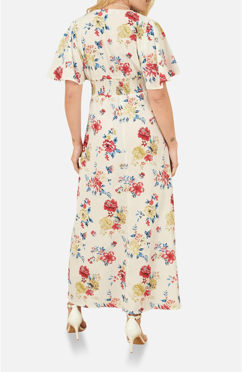 Yumi Ruched Waist V-Neck Midi Dress, Alternate, color, Ivory