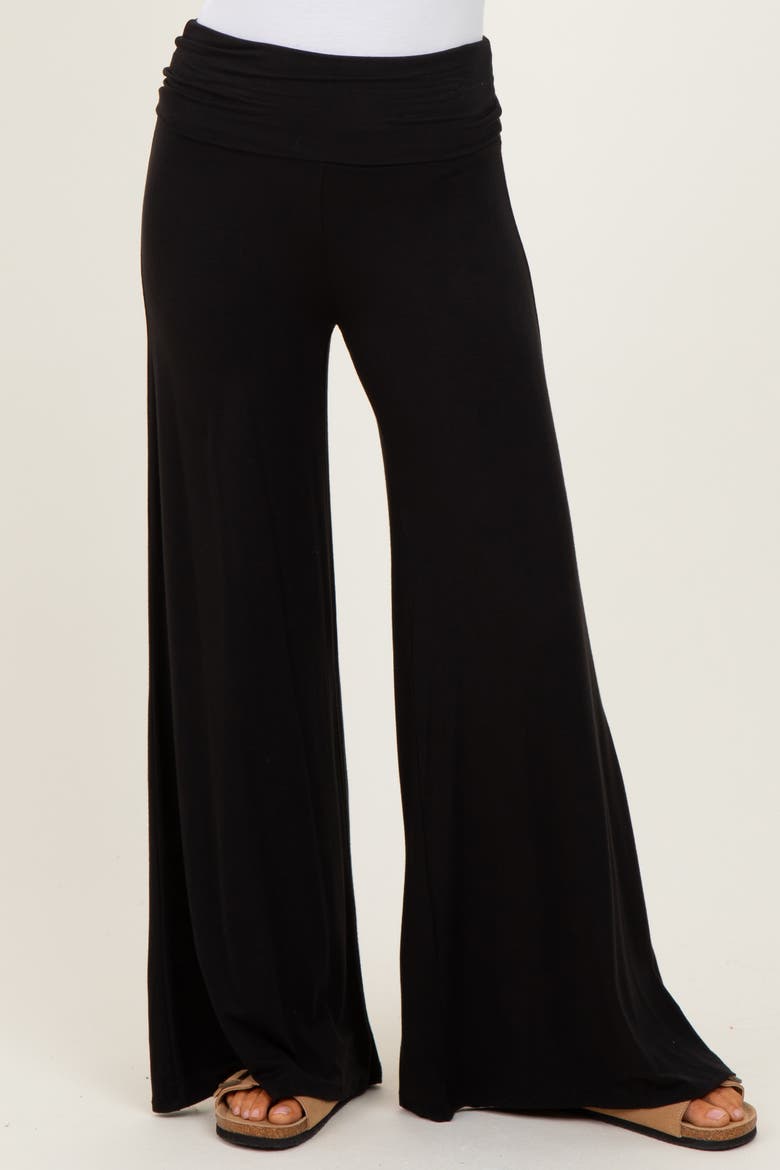 Fold Over Waist Wide Leg Lounge Pants, Alternate, color, Black