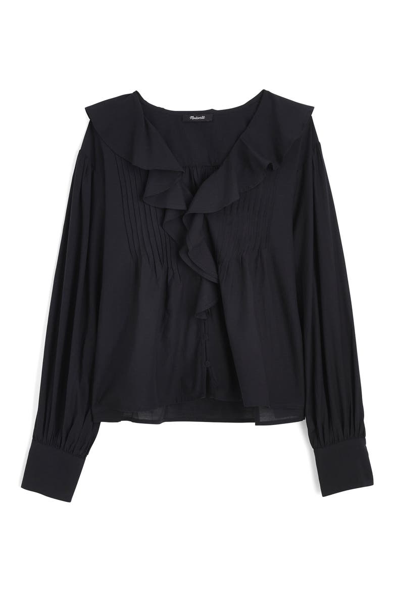 Ruffle Pintuck Long Sleeve Top, Alternate, color, TRUE BLACK