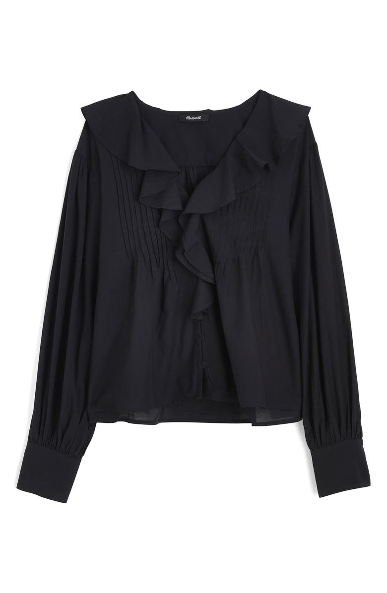 Madewell Ruffle Pintuck Long Sleeve Top, Alternate, color, True Black