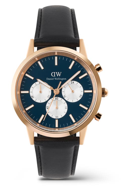 Iconic Chronograph Leather Strap Watch, 42mm