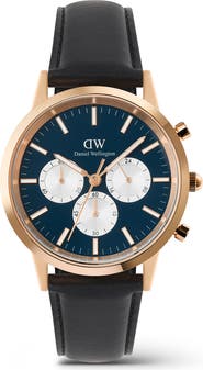 Daniel Wellington Iconic Chronograph Leather Strap Watch, 42mm