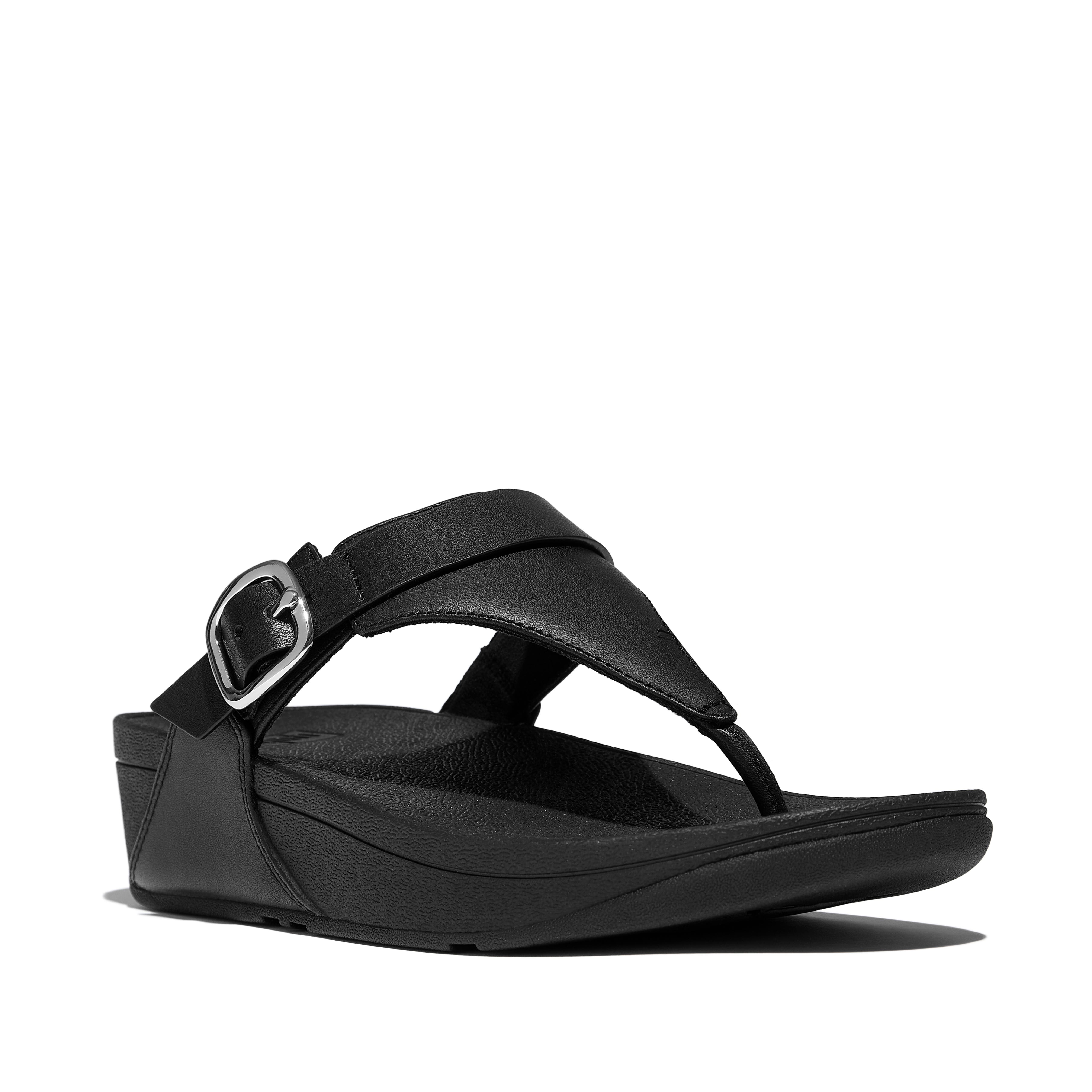 FitFlop Lulu Adjustable leather toe-post sandals, Main, color, All Black