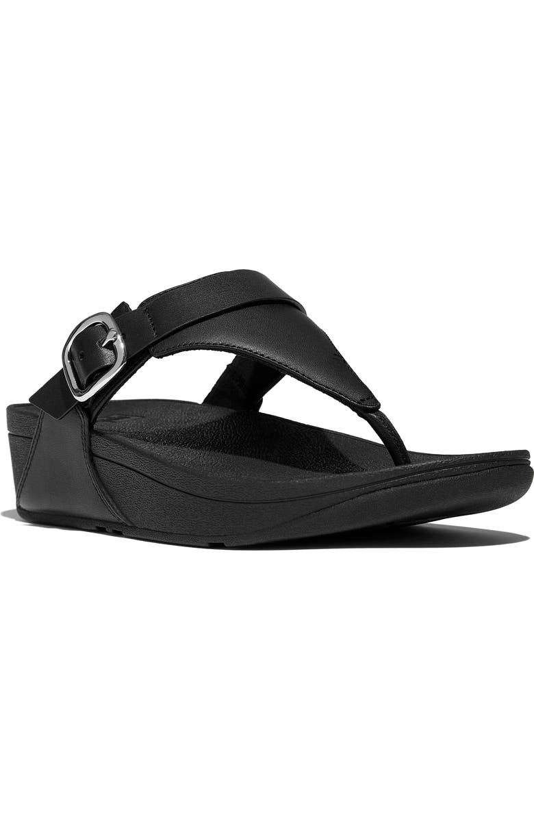 FitFlop Lulu Adjustable leather toe-post sandals, Main, color, All Black