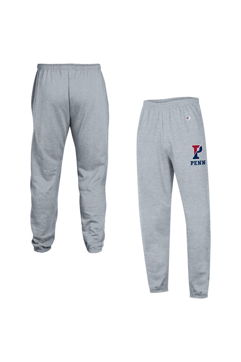 Men's Champion Heather Gray Pennsylvania Quakers Powerblend Fleece Team Sweatpants, Main, color, Heather Gray
