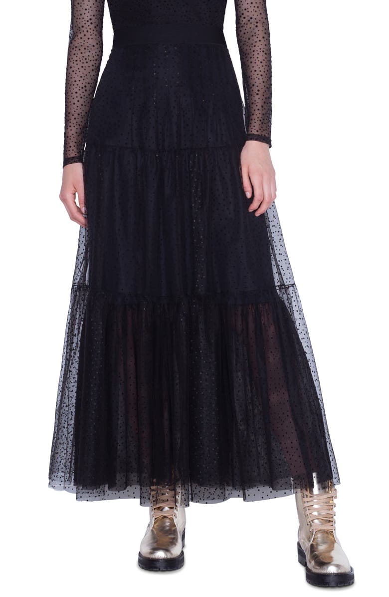 Akris punto Starry Sky Tiered Tulle Maxi Skirt, Main, color, 