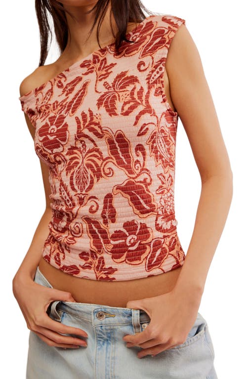 Free People Shea Floral Smocked One-shoulder Top In Apricot Combo