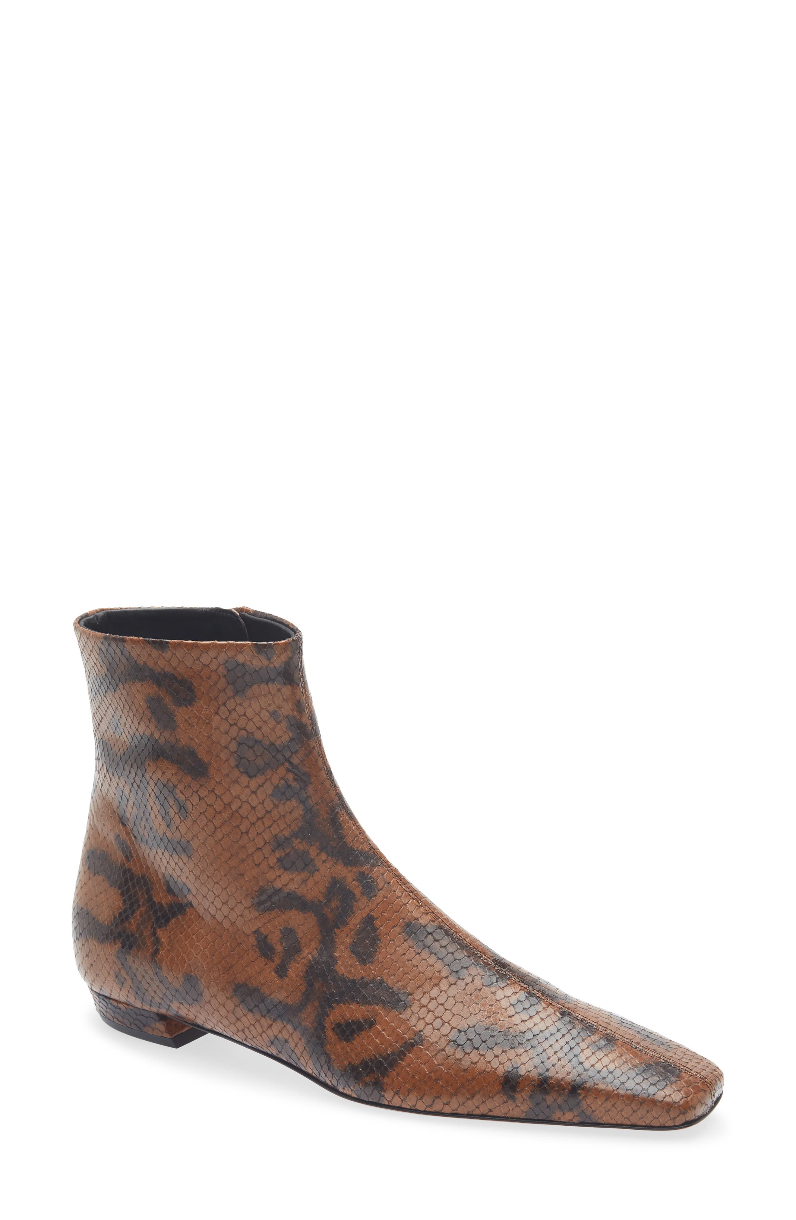 Trap Python Embossed Flat Ankle Boot, Main, color, OCHRE MULTI