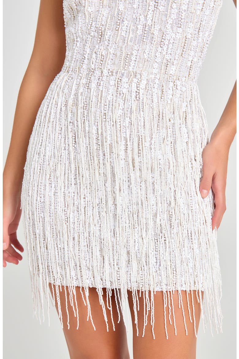 nia sequin fringe dress in white superdown Nia Sequin Fringe Dress in White