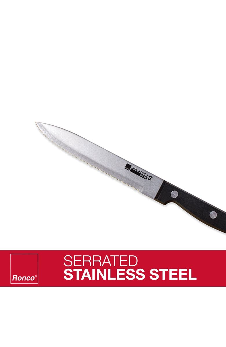 RONCO 4 Piece Steak Knife Set,Stainless-Steel Serrated Blades, Full-Tang Knives, Alternate, color, Black