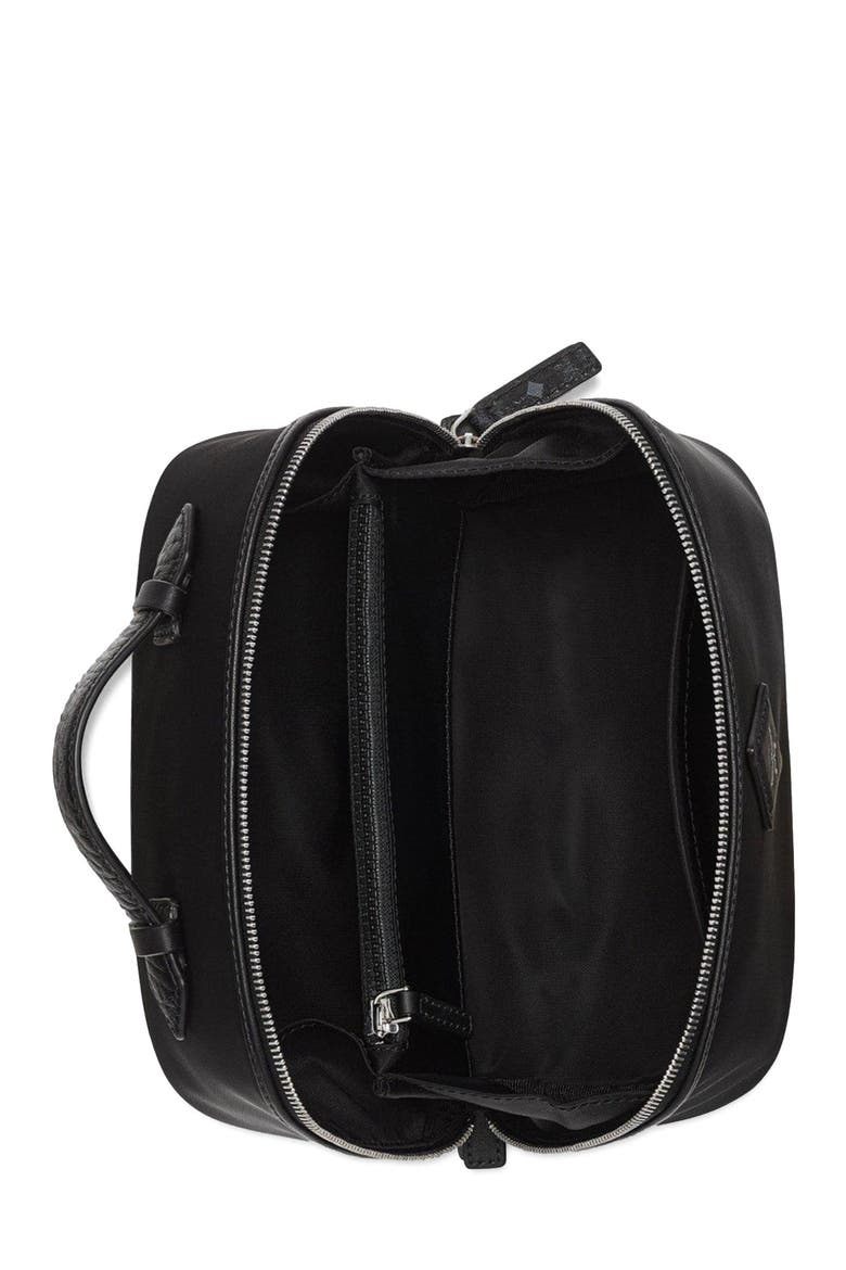 Small Ottomar Toiletry Bag in ECONYL and Leather, Alternate, color, Black