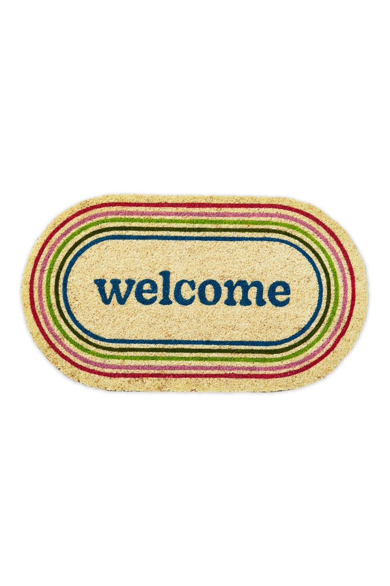 Welcome Shaped PVC Coir Door Mat Multicolor Easy to Clean, Main, color, Multicolored