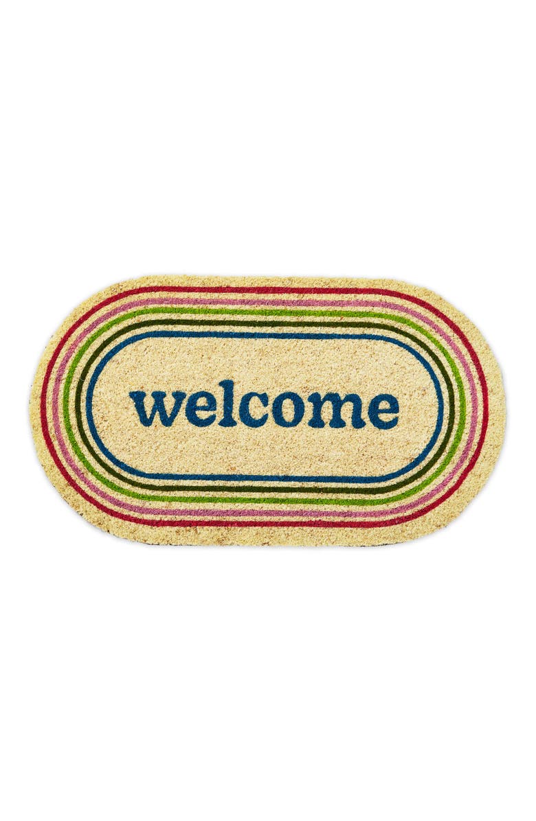 tag Welcome Shaped PVC Coir Door Mat Multicolor Easy to Clean, Main, color, Multicolored