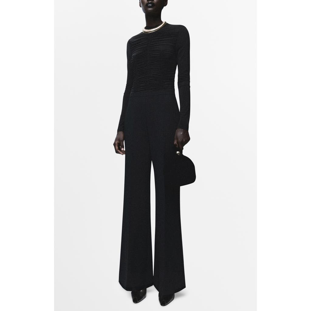 Mango Ruched Long Sleeve Jumpsuit In Black
