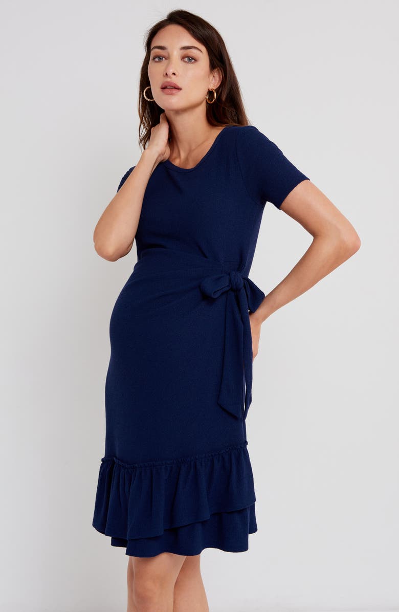 A PEA IN THE POD Side Tie Ruffle Hem Maternity Minidress, Alternate, color,