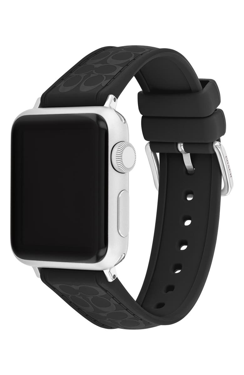 COACH Signature C Silicone Apple Watch<sup>®</sup> Watchband, Alternate, color, Black