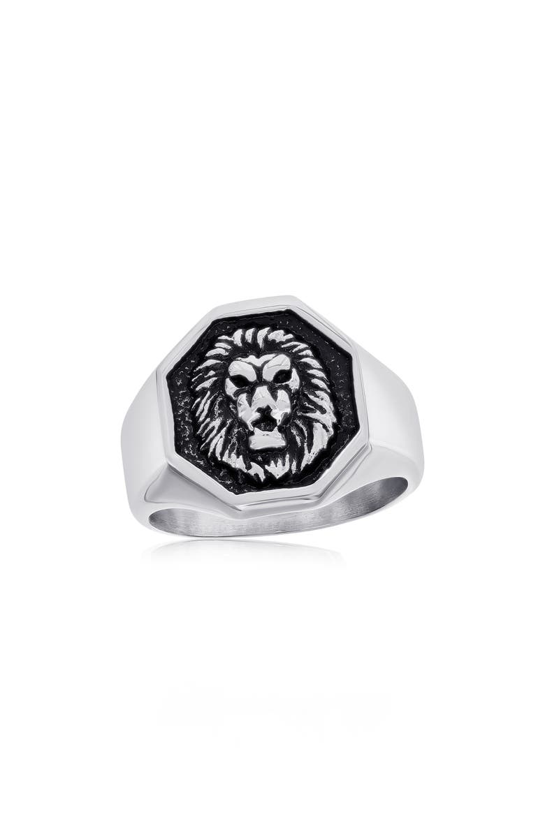 BLACKJACK Men's Stainless Steel Lion Signet Ring, Main, color, 