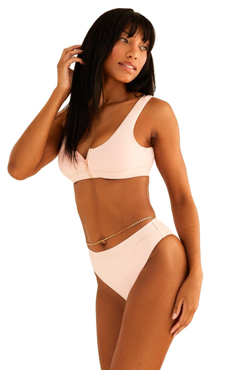 Dippin Daisys Wave Front Zipper Closure Bikini Top, Alternate, color, Sunset Pink