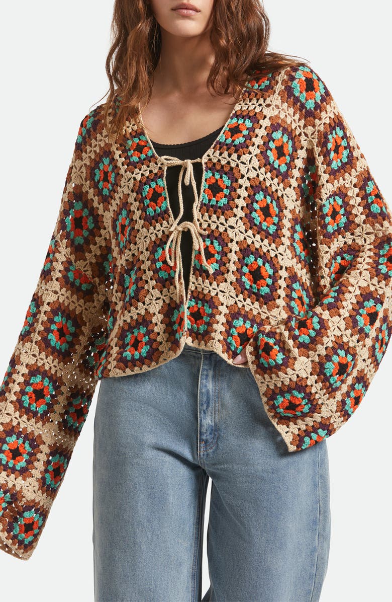Brixton Patchwork Crochet Cardigan, Main, color, Beige Multi Color