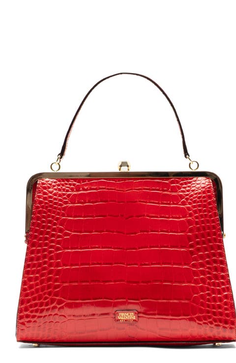 Jackie Croc Embossed Leather Frame Bag