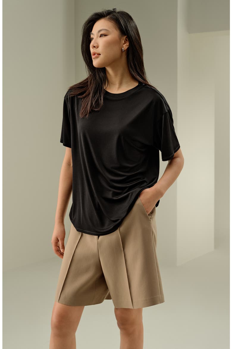 Silk Jersey Oversized Tee, Alternate, color, Black