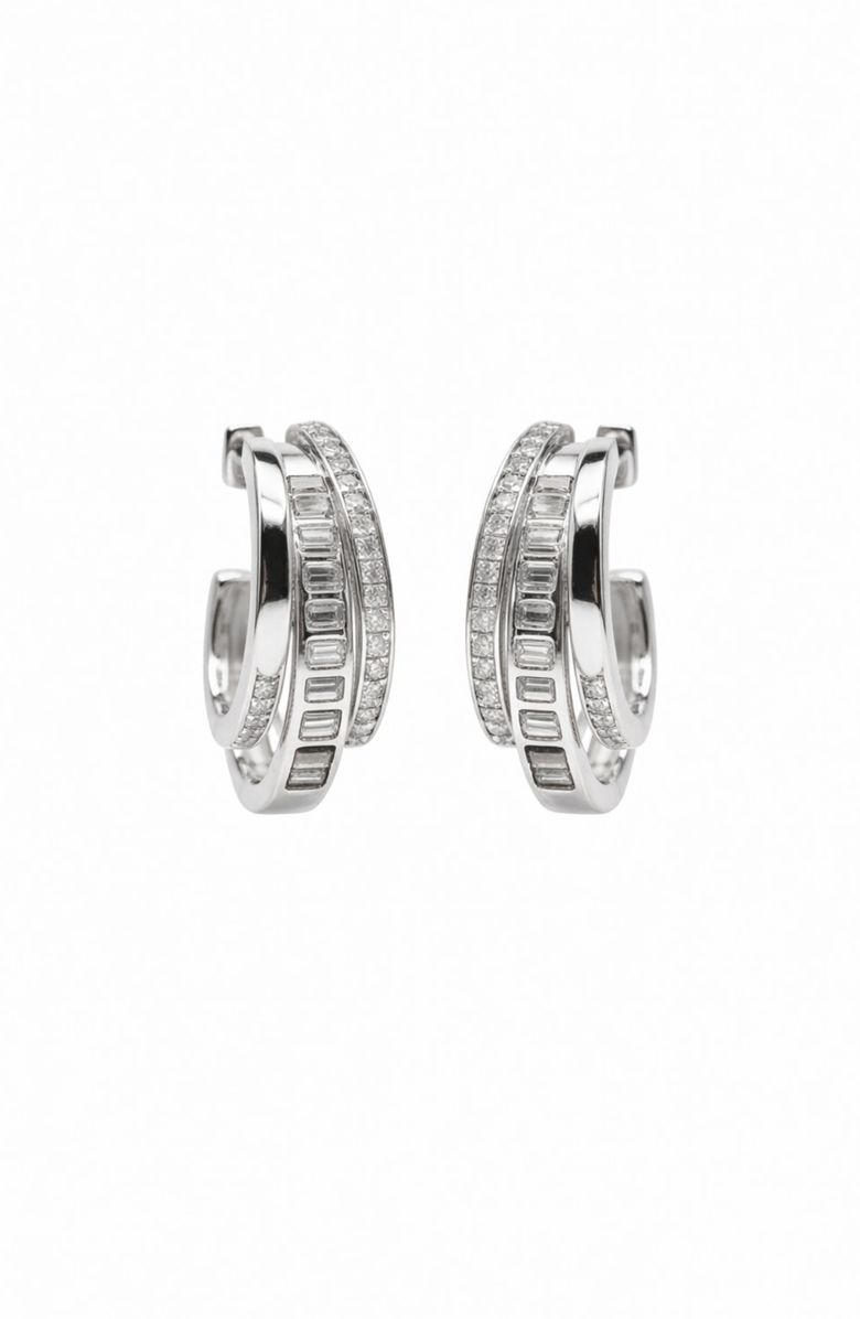 NATIVE GEM Triple Threat Huggie Hoop Earrings, Main, color, Silver