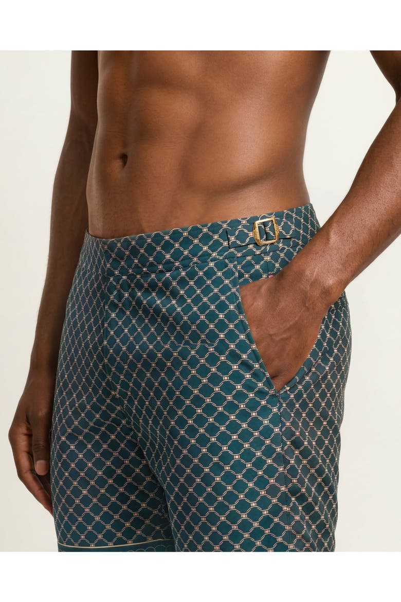 Bulldog Mid-Length Printed Border Swim Shorts, Alternate, color, LARIO GREEN