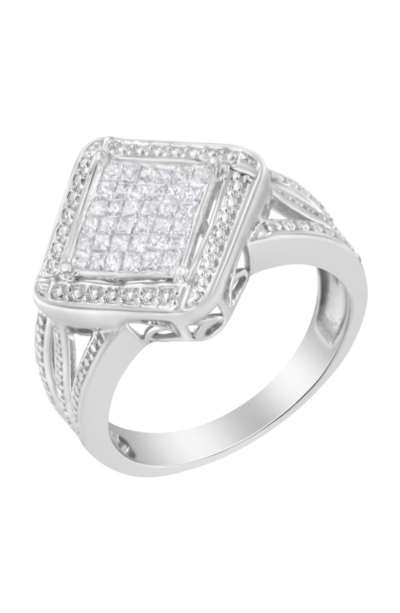 Haus of Brilliance Silver 2/5 Cttw Princess Cut Diamond Cluster Composite Cocktail Ring, Alternate, color, Silver