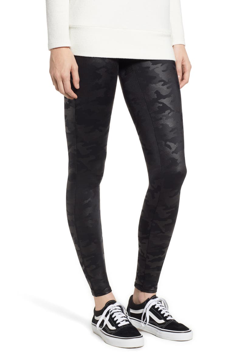 Camo Faux Leather Leggings, Main, color, MATTE BLACK CAMO