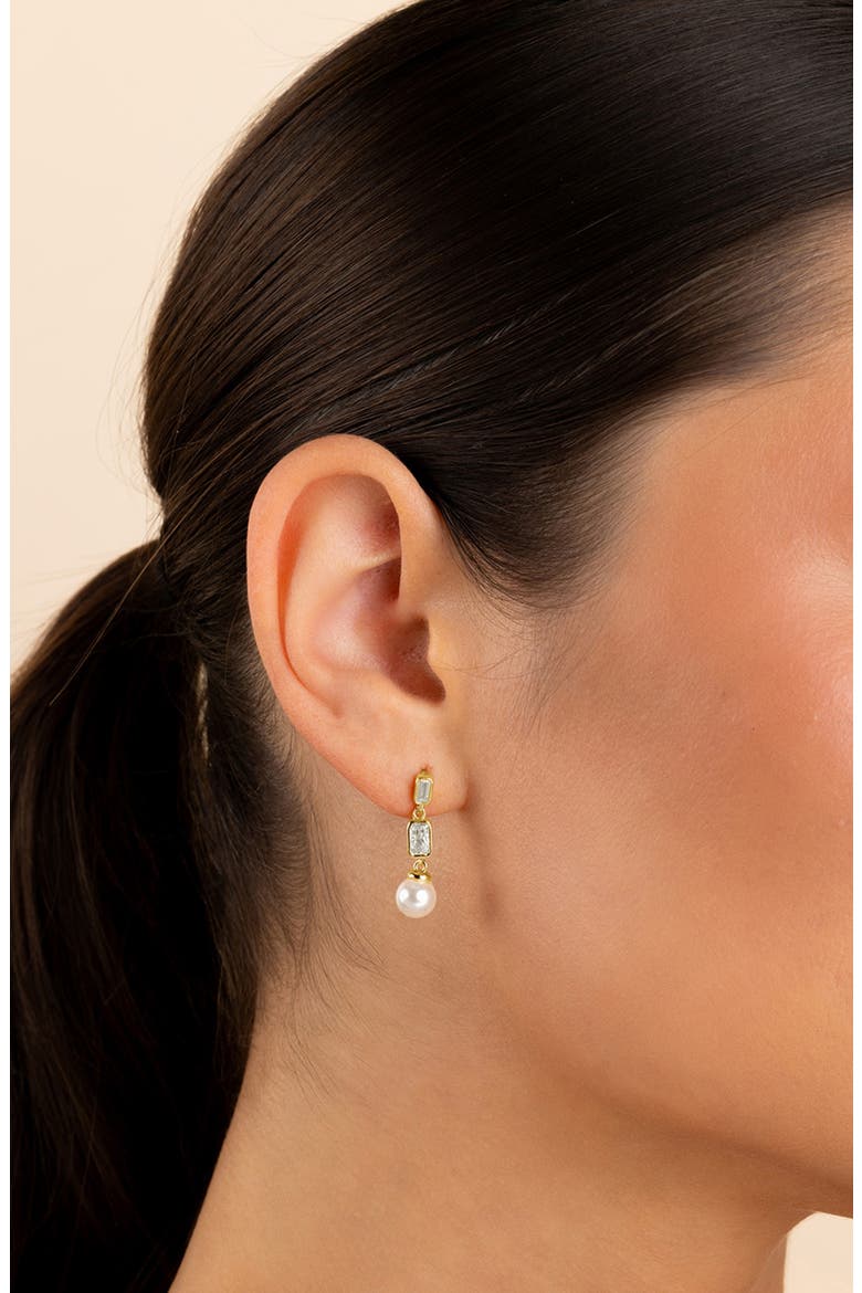Hope Baguette Cultured Pearl Drop Earrings, Alternate, color, GOLD