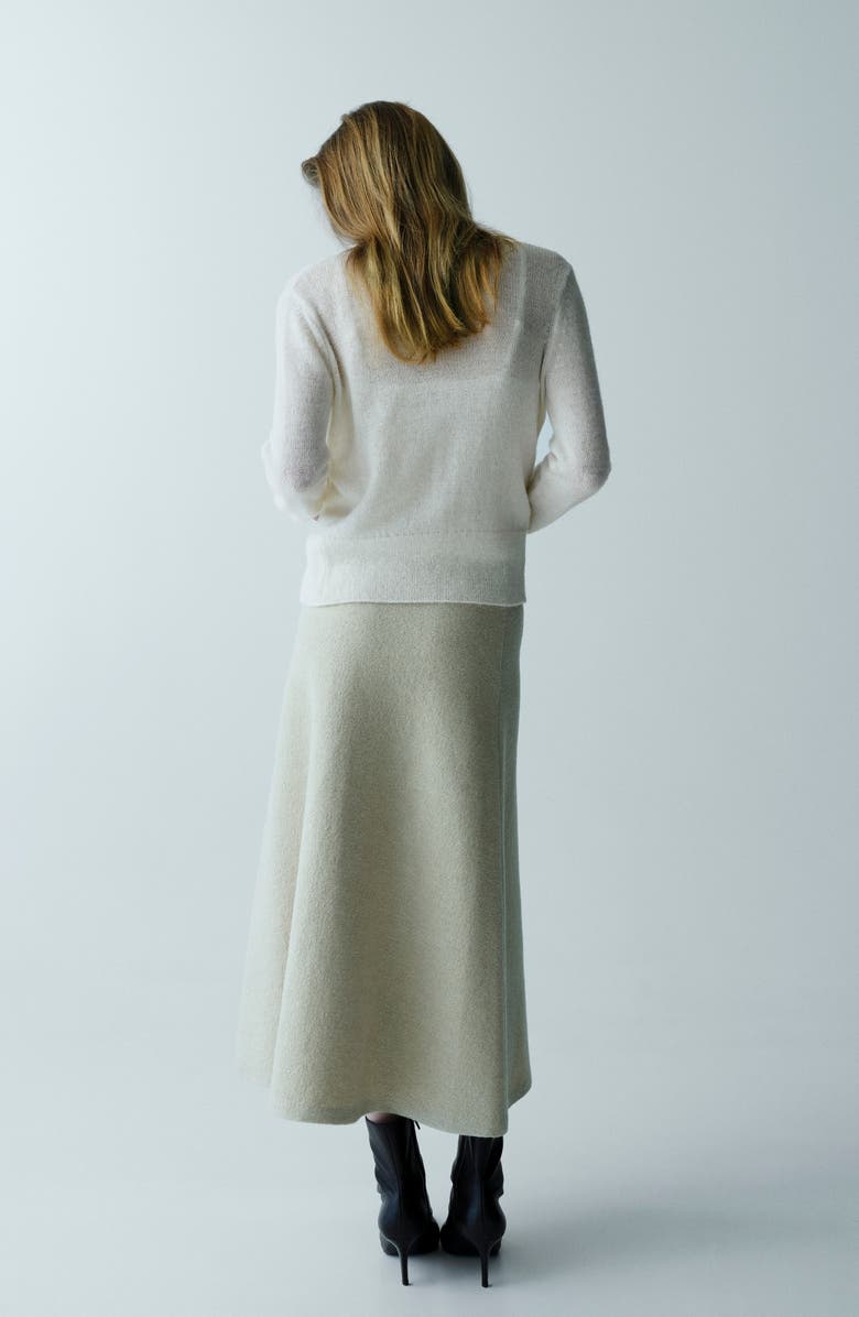 MANGO Lace Trim V-Neck Cardigan, Alternate, color, Ecru