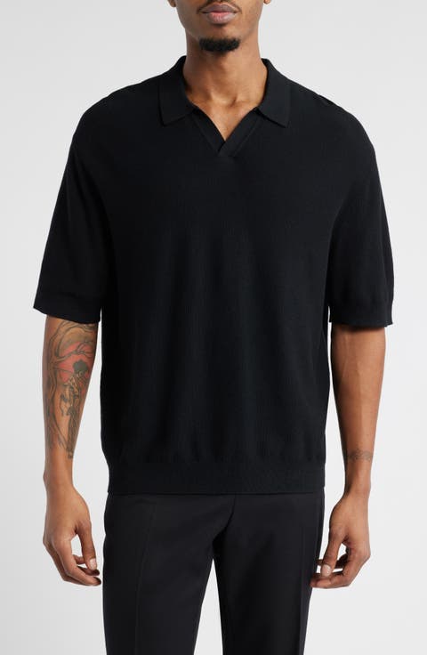 Textured Stitch Short Sleeve Polo Sweater