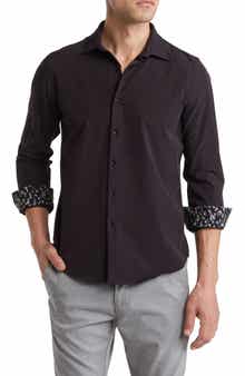 DENIM AND FLOWER Dressy Solid Stretch Button-Up Tech Shirt