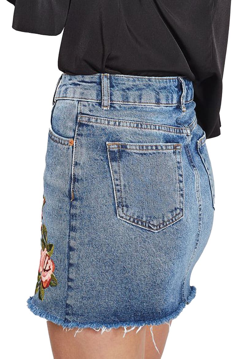 Rose Denim Miniskirt, Alternate, color, MID DENIM