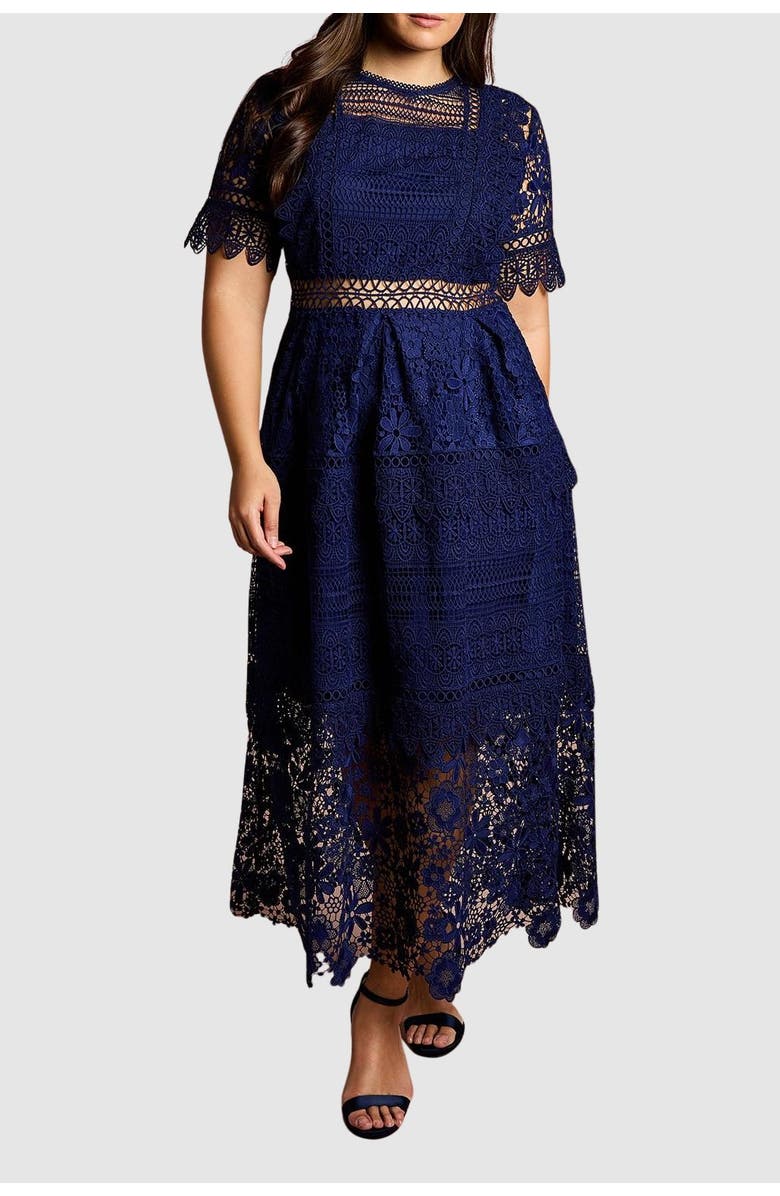 Coast Plus Short Sleeve Lace Midi Dress, Alternate, color, 